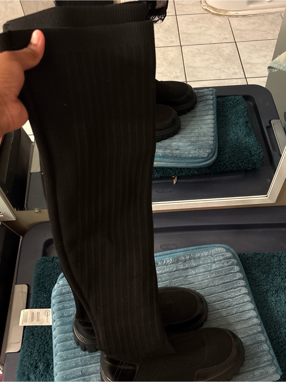 Women's Black Ribbed Knee-High Sock Booties